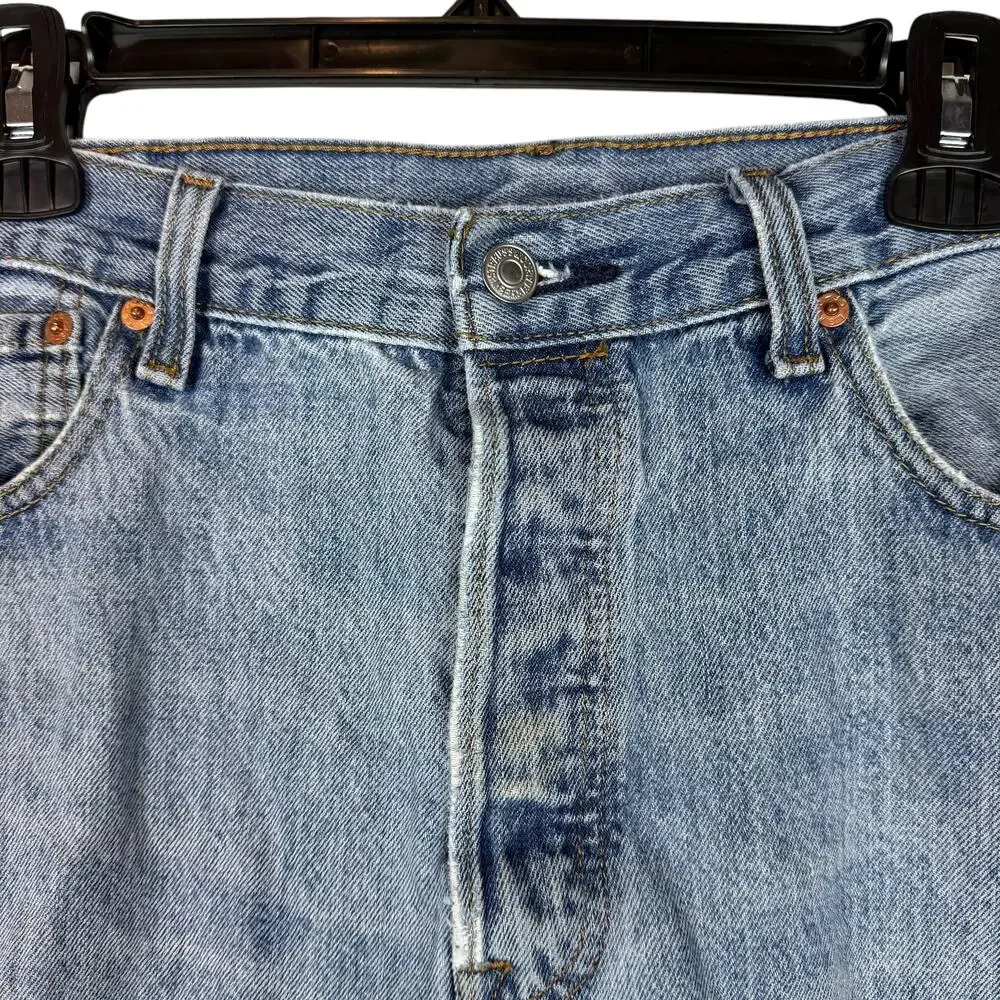 Levi's‎ 501 Jeans Men 34x29 Blue Distress Stonewash Button-Fly Mid-Rise Straight